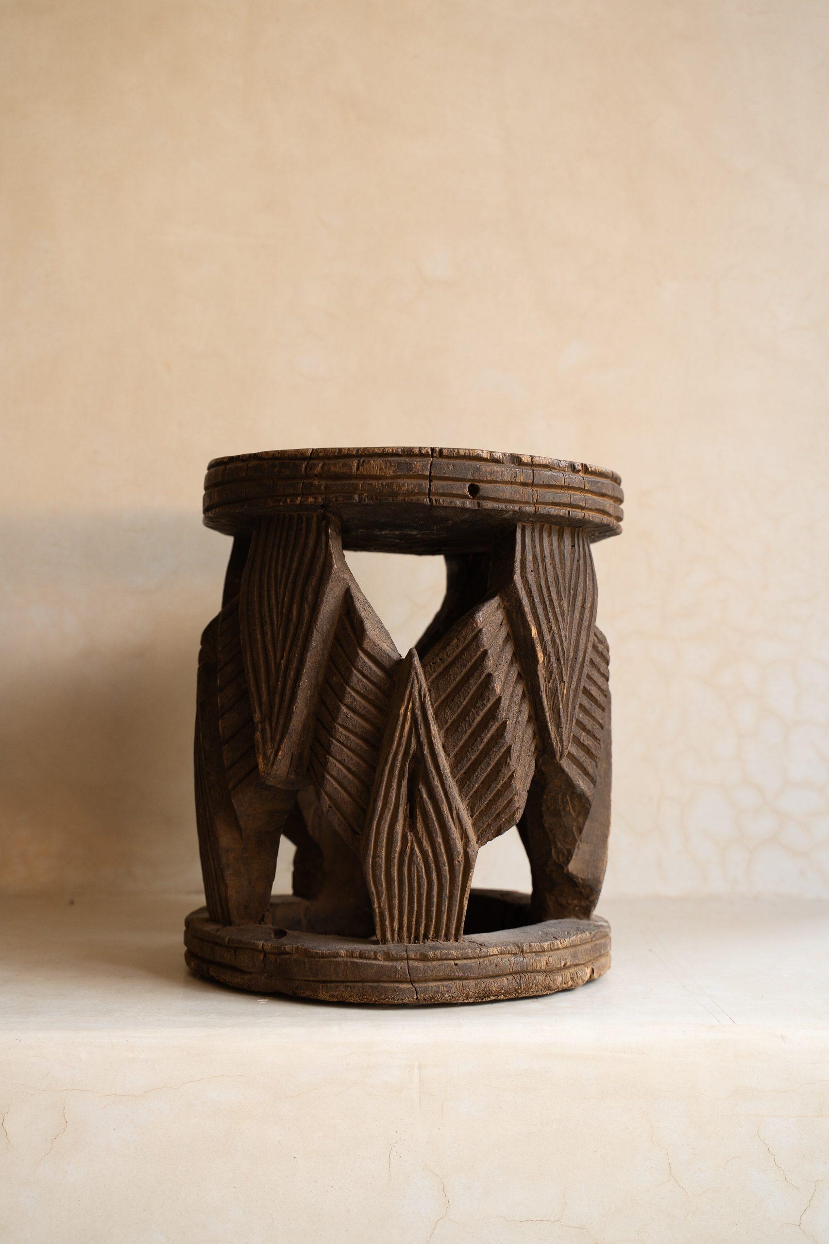 Hand-Carved Tribal Stool Wood